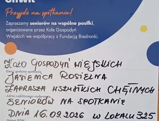Jasienica Rosielna: KGW zaprasza seniorów na wspólny posiłek 16 września
