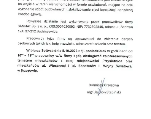 Gmina Brzozów: trwa zbieranie zgód na wejście w teren pod budowę kanalizacji i wodociągu