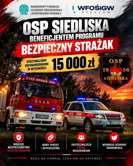 OSP Siedliska otrzymała 15 tys. zł na doposażenie strażaków