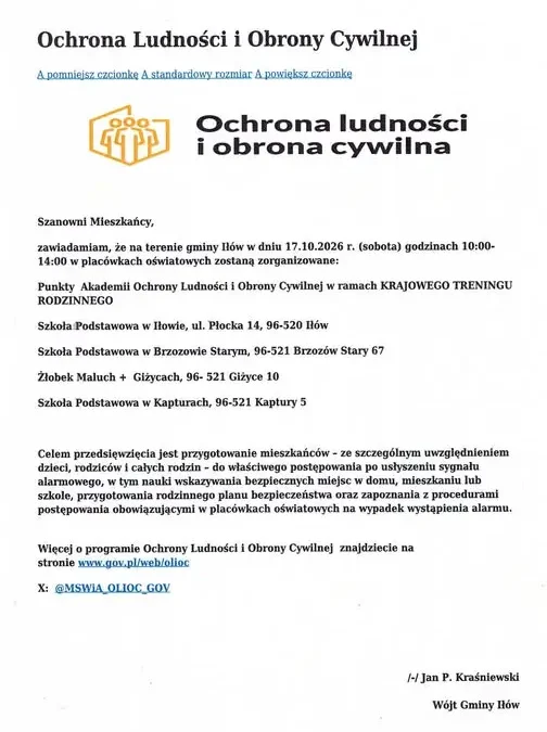 Krajowy Trening Rodzinny w gminie Iłów – punkty Akademii Ochrony Ludności